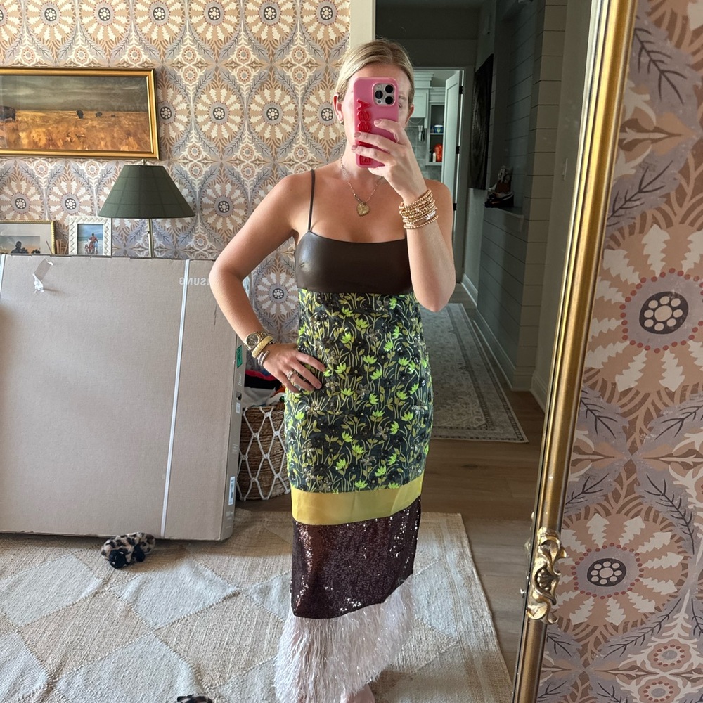 Anthropologie Brown and Yellow Midi Dress